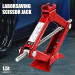 DNA MOTORING 1.5 Ton (3,306 lbs) Scissor Lift Jack with Labor-Saving Ratchet Wrench for Most Cars, 4'' - 15.2'' Lifting Range, Red, TOOLS-00477