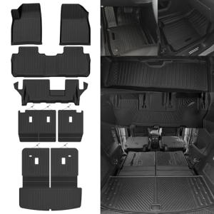 NQOQN All Weather Floor Mats Fit for 2017-2023 GMC Acadia 7 Seats with 2nd Row Bench Seat Floor Mats & Trunk Mat & 2nd Backrest Mats & 3rd Row Backrest Mats for GMC Acadia Accessories Floor Liner
