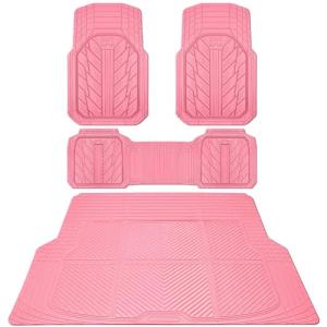 CAR PASS Floor Mats for Cars M-L Size, Heavy Duty Rubber Floor Mats with Trunk Cargo Liner, Universal Trim-to Fit Automotive Floor mats for Truck Van SUV Waterproof All Weather Car Mats All Pink