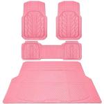 CAR PASS Floor Mats for Cars M-L Size, Heavy Duty Rubber Floor Mats with Trunk Cargo Liner, Universal Trim-to Fit Automotive Floor mats for Truck Van SUV Waterproof All Weather Car Mats All Pink