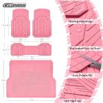 CAR PASS Floor Mats for Cars M-L Size, Heavy Duty Rubber Floor Mats with Trunk Cargo Liner, Universal Trim-to Fit Automotive Floor mats for Truck Van SUV Waterproof All Weather Car Mats All Pink