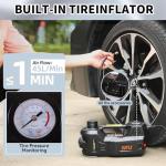 ROGTZ Electric Hydraulic Car Jack Kit 5 Ton 12V Portable Lift Range 17.7 Inch with Impact Wrench and Tire Inflator Pump for SUV Sedan Truck Car Repair Floor Jack for Vehicle Tire Change with LED Light