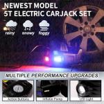 ROGTZ Electric Hydraulic Car Jack Kit 5 Ton 12V Portable Lift Range 17.7 Inch with Impact Wrench and Tire Inflator Pump for SUV Sedan Truck Car Repair Floor Jack for Vehicle Tire Change with LED Light