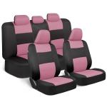 BDK PolyPro Car Seat Covers Full Set in Pink on Black, Front and Rear Split Bench Seat Covers for Cars, Easy to Install Car Seats Cover Set and Accessories for Auto Trucks Van SUV - Pink
