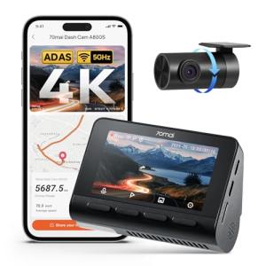 70mai 4K Dash Cam Front and Rear with STARVIS, Built in 5GHz WiFi & GPS Car Camera, Super Night Vision, ADAS, 3'' IPS Screen, 24H Parking Mode, Time-Lapse, Loop Recording, Support 256GB Max (A800S)