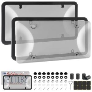 Alpmosn License Plate Covers & Frames Combo, License Plate Cover with Screw Washers and Cap, Car Exterior Accessories Grey (2-Pack)