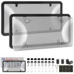 Alpmosn License Plate Covers & Frames Combo, License Plate Cover with Screw Washers and Cap, Car Exterior Accessories Grey (2-Pack)
