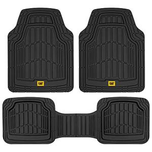Cat® ToughRide™ Heavy-Duty 3 Piece Rubber All Season Floor Mats for Car Truck Van SUV, Black - Premium Trim to Fit Cars Floor Mat, All Weather Deep Dish Automotive Floor Mats, Total Dirt Protection