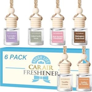HoogaLife Car Air Freshener Diffuser 6 Pack Hanging Air Freshener - Vanilla Scents Car Freshener for Women, 45+ Days Long Lasting Fragrance Made in USA