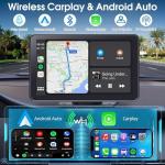 Carplay Screen for Car, 7" HD Wireless Portable Car Play Touchscreen Stereo with Android Auto Mirror Link/Backup Camera/GPS Navigation/Satellite Radio for All Vehicles