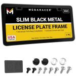 Premium Slim Matte Black License Plate Frame – 1 Piece, Rust-Free Stainless Steel & Rattle-Free, Street Legal, Universal with Screw Caps, Thin Edged Metal Front or Rear Car Tag Holder for Men & Women