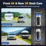 Dash Cam, 4K+2K Full HD Dash Cam Front and Rear, Dash Camera for Cars with Built-in 5GWiFi, 3.2” IPS Screen Dashcam, with 64GB Card, Night Vision, Loop Recording, G-Sensor, Parking Mode