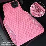 CAR PASS Bling Leather Car Mats Shining Diamond Floor Mats Crystal Rhinestones Sparkly Glitter Carpet Anti-Slip Waterproof Pad Universal Fit for Automotive SUV, Sedan, Van, 5pcs for Girl Women Pink