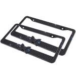 Fashion Sparkle Black with Black Bowknot Design Crystal License Plate Frames,Exclusive Bling License Plate Holder,Waterproof Rhinestone License Plate Cover for Women(2 Frames)