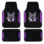 CAR PASS Embroidery Butterfly Leather Car Floor Mats, Purple Carpet Floor Mats with Heel Pad for Cute Women Girl, Universal Fit for Suvs,Sedans,Trucks,Cars, Set of 4 ((Black and Purple)