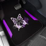 CAR PASS Embroidery Butterfly Leather Car Floor Mats, Purple Carpet Floor Mats with Heel Pad for Cute Women Girl, Universal Fit for Suvs,Sedans,Trucks,Cars, Set of 4 ((Black and Purple)