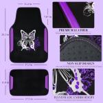 CAR PASS Embroidery Butterfly Leather Car Floor Mats, Purple Carpet Floor Mats with Heel Pad for Cute Women Girl, Universal Fit for Suvs,Sedans,Trucks,Cars, Set of 4 ((Black and Purple)