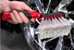 Mothers Car Wash Brush, Wheel and Fender Brush, Short Handle Tire Cleaner for Car Detailing, 10 Inch, Red/Black