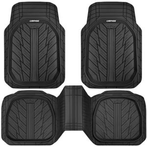 CAR PASS DeepDish Heavy Duty Rubber Floor Mats 3-Piece, Universal M-XL Size Trim-to-Fit Automotive Floor Mats for Truck Van SUV, Durable Waterproof All Weather Car Mats (Solid Black)