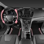 CAR PASS Microfiber Steering Wheel Cover and Waterproof Car Floor Mats,Leather Universal Car Combo Fit for 95% Truck,SUV,Cars,14.5-15inch Sporty Anti-Slip Safety Comfortable Design(Black and Pink)