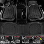 CAR PASS DeepDish Heavy Duty Rubber Floor Mats 3-Piece, Universal M-XL Size Trim-to-Fit Automotive Floor Mats for Truck Van SUV, Durable Waterproof All Weather Car Mats (Solid Black)