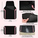 CAR PASS Microfiber Steering Wheel Cover and Waterproof Car Floor Mats,Leather Universal Car Combo Fit for 95% Truck,SUV,Cars,14.5-15inch Sporty Anti-Slip Safety Comfortable Design(Black and Pink)
