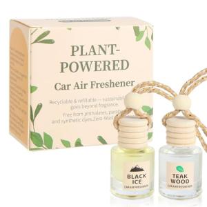 Car Air Freshener Oil Diffuser - Hanging Long Lasting Scent for Car & Home, Essential Oil Freshener with Adjustable Fragrance (Teak Wood+Black Ice)