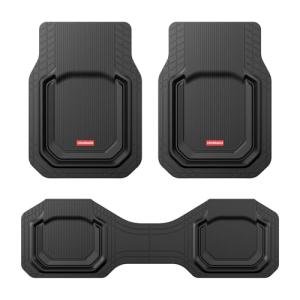 Coverado Universal Car Floor Mats Full Sets, Waterproof All Weather Automotive Floor Mats, Deep Dish, Trim to Fit Automotive Mats for Cars SUV Truck Vans, 3PCS Set, Black