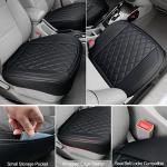 BEITK 2 Pack Leather Front Car Seat Cover, Anti-Slip and Full Wrap Driver Car Seat Protectors with Storage Pocket, Luxury Waterproof Bottom Auto Seat Cushion Pad Mat for Most Vehicles(Black)