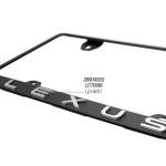 License Plate Frame – Stealth Black Powder Coat UV Resistant Rust-Proof Steel Plate Holder - 1pc - Compatible with is GS LS NX UX ES RX GX LX RZ (3D Silver Alloy Raised Letter with MOUNTING Hardware)
