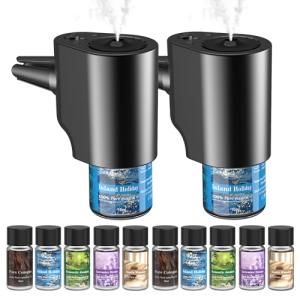 Car Air Freshener, 5 Scents, 10 Refills, Smart car Air Freshener for Vent Clips, Auto On/Off, Three Spray Modes, Car Fresheners Long Lasting (2Pack)
