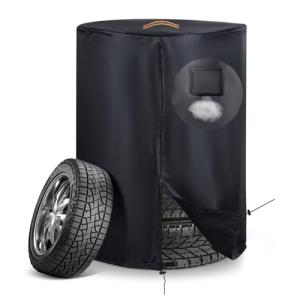 Tire Covers for Storage，Upgraded 420D Oxford Tire Covers Waterproof Outdoor,SPF＞70+,Universal Tire Stack Dust Protective Cover with Waterproof Zipper,Air Vent (Holding 4 Tires Within 32 Inch Diameter)