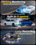 4 Channel 360° Dash Cam Front Rear Inside & Left Right, 4K+1080P*3 FHD Car Camera, 5GHz WiFi & App Control, 8 IR Lamps Night Vision, 24H Parking Mode, G-Sensor, Loop Recording, Includes 64GB SD Card