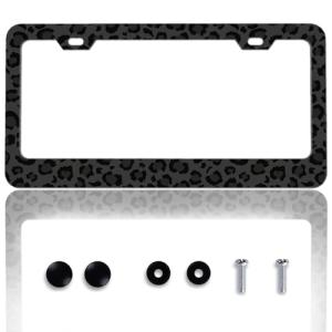 Black Leopard Print License Plate Frame Cheetah Animal Print License Plate Holder for Car Accessories for Car Decor Fits Standard Us Vehicles Size 12 x 6 Inches with Screws