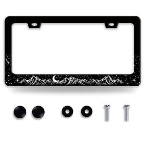 Mountains Moon License Plate Frame Funny Mountain Landscape License Plate Frames for Car Decorative Parts Stainless Stee License Plate for Standard Us Canada License Plate Holder 12x6 Inch
