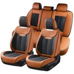 Coverado Car Seat Covers Full Set, Breathable Nappa Leather Seat Covers for Cars, Automotive Seat Covers, Waterproof Front and Back Car Seat Protector Universal Fit Most Cars(Brown&Black)