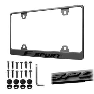 License Plate Frame – Stealth Black Powder Coat UV Resistant Rust-Proof Steel Plate Holder - One Piece - Compatible with F SPORT IS ES RC RX LX GS LC F-SPORT (3D RAISED LETTER with MOUNTING HARDWARE)