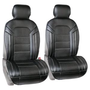 FH Group Front Set Faux Leather Car Seat Cushions - Seat Covers for Low Back Seat, Universal Fit, Airbag Compatible Seat Cover for SUV, Sedan, Black
