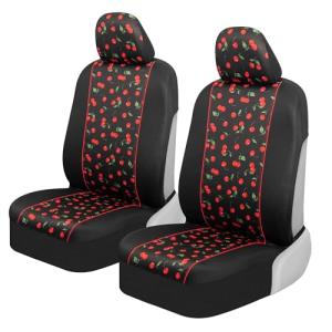 BDK Red Cherry Car Seat Covers for Front Seats, 2 Pack – Classic Pattern with Matching Headrest, Sideless Design for Easy Installation, Fits Most Car Truck Van and SUV