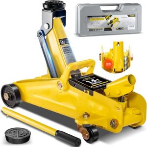 AUTOWN 2 Ton (4000 lbs) Low Profile Hydraulic Trolley Floor Jack Kits with Solid Storage Case and Rubber Pad, Portable Car Floor Jack with Lifting Range 4.9"-11.8", for Auto, Yellow