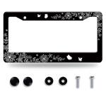 Flowers and Butterflies License Plate Frame Floral License Plate Stainless Steel Auto Parts Funny License Plate Decorative with Screws Size 12.3" x 6.3" for Men Women