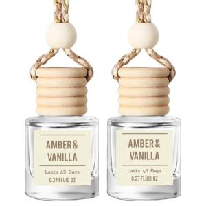 Amber & Vanilla Hanging Car Air Freshener – Long Lasting Essential Oil Diffuser for Car, Closet, Bathroom – 2-Pack Natural Scent Deodorizer