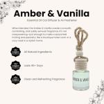 Amber & Vanilla Hanging Car Air Freshener – Long Lasting Essential Oil Diffuser for Car, Closet, Bathroom – 2-Pack Natural Scent Deodorizer