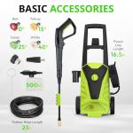 Electric Pressure Washer, 2.0 GPM – High Pressure Power Washer with Foam Cannon, 4 Quick-Connect Nozzles, 23ft Hose & Compact Storage for Cars, Patios & Home Cleaning, Green