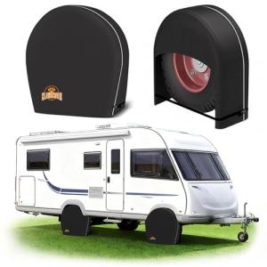 Tire Covers Sets of 2 for RV,Truck,SUV,Trailer Camper,MPV and Van,Heavy Duty Waterproof 600D Oxford Fabric Trailer Tire Wheel Protector Covers,Universal Fits 26-29 Inch Tires Diameter,Black