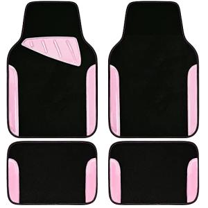 CAR PASS Jelly Waterproof Universal Fit Car Floor Mats, Girly Car Carpet Mats with Anti-Slip Nibbs Backing & Driver Heel Pad Fit for SUV, Vans, sedans, Cute car mats of 4pcs for Women (Pink)