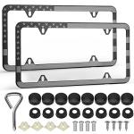 American Flag License Plate Frames, 2 Pack Black Patriotic USA Car Plate Frame, Aluminum License Plate Holder with Free Screws Fasteners Caps and Tool