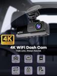 3 Channel 5G WiFi Dash Cam, 4K+2.5K+2.5K Dash Cam Front and Rear Inside with 64GB Card, 3.39" IPS Screen, G-Sensor, Loop Recording, Parking Monitor, IR Night Vision, 170° Wide Angle, WDR, Grey