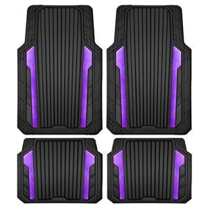 CAR PASS Heavy Duty Rubber Car Mats Metallic,Aluminum Film All Weather Floor Mats Waterproof Universal Trim to Fit SUVs Sedans Vans 4 Piece Anodized Deep Dish Two-Tone Sporty Black Purple Chrome