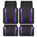 CAR PASS Heavy Duty Rubber Car Mats Metallic,Aluminum Film All Weather Floor Mats Waterproof Universal Trim to Fit SUVs Sedans Vans 4 Piece Anodized Deep Dish Two-Tone Sporty Black Purple Chrome